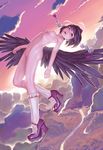  absurdres black_hair black_wings breasts cloud expressionless flying geister hat highres legs lips looking_away looking_up mary_janes nipples nude open_mouth red_eyes shameimaru_aya shoes short_hair sky small_breasts socks solo tokin_hat touhou wings 