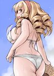  alternate_breast_size ass bikini blonde_hair blush bouncing_breasts breasts day hairband hat hina_ichigo huge_breasts long_hair looking_back older open_mouth ringlets rozen_maiden sky solo straw_hat swimsuit tsuda_nanafushi 