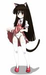  animal_ears bangs blunt_bangs blush bow bow_panties brown_eyes brown_hair cat_ears cat_tail child dress dress_lift embarrassed hime_cut konoe_konoka long_hair mahou_sensei_negima! nabeyaki_neko panties solo tail thighhighs underwear white_panties younger 