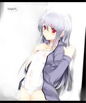  aburidashi_zakuro ahoge blush character_name flat_chest jacket letterboxed long_hair long_sleeves nipples one-piece_swimsuit open_clothes open_jacket red_eyes school_swimsuit see-through silhouette silver_hair solo suguri suguri-sp suguri_(character) swimsuit very_long_hair white_background white_school_swimsuit white_swimsuit zipper 