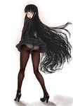  ass black_hair blush female_protagonist_(houkago_play) houkago_play legs long_hair looking_back panties panties_under_pantyhose pantyhose pantyshot scharfschutze skirt solo underwear very_long_hair wind wind_lift 