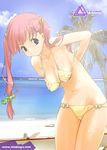  bikini copyright_request day io_takuya ocean palm_tree pink_hair purple_eyes solo swimsuit tree 