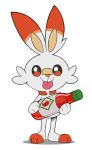  2019 acstlu ambiguous_gender food holding_object hot_sauce lagomorph mammal nintendo pok&eacute;mon pok&eacute;mon_(species) scorbunny simple_background smile solo tongue tongue_out video_games white_background 