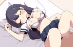  1boy 1girl ahoge blush breasts breasts_outside censored dokan_(dkn) eyes_closed kantai_collection lying missionary nipples on_back on_bed open_mouth sex skirt ushio_(kantai_collection) 