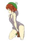  1girl beret boots breasts brown_eyes brown_hair creatures_(company) eyebrows female_protagonist_(pokemon_swsh) game_freak hat hood hoodie matching_hair/eyes nintendo pokemon pokemon_swsh short_hair simple_background smile solo white_background 