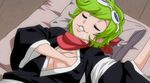  bleach cap cleavage green_hair kuna_mashiro scarf shinigami short_hair sleeping 