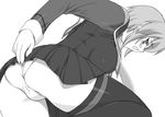  ass bent_over blush greyscale kotonomiya_yuki monochrome panties shichimenchou short_hair simple_background solo suigetsu thighhighs underwear 