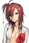  bad_id bad_pixiv_id breasts brown_eyes brown_hair cleavage hoozuki-san_chi_no_aneki hoozuki_haru igarashi_ran_(igatz) large_breasts no_bra official_art open_clothes open_shirt ribbon shirt side_ponytail solo 