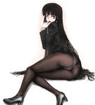  ass black_hair female_protagonist_(houkago_play) high_heels houkago_play legs long_hair lying naughty_face panties panties_under_pantyhose pantyhose scharfschutze shoes skirt solo tongue underwear very_long_hair yellow_eyes 