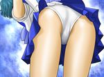  ass ass_focus bent_over bishoujo_senshi_sailor_moon blue_hair blue_skirt close-up flat_ass gloves magical_girl mizuno_ami mr._r_(2ch's_sailor_moon_thread) panties pantyshot sailor_mercury sailor_senshi_uniform skirt skirt_lift solo underwear white_gloves white_panties 