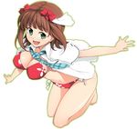  amami_haruka bad_id bad_pixiv_id barefoot bikini breasts brown_hair cleavage green_eyes happy idolmaster idolmaster_(classic) kazuto_san large_breasts navel necktie open_clothes open_shirt shirt short_hair smile solo swimsuit 