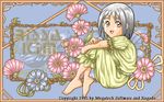  1girl cute flower game_cg grey_hair nightgown power_dolls_(game) rissa_kim_(power_dolls) solo yellow_eyes 