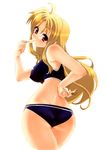  bikini blonde_hair fate_testarossa food iga_tamaki long_hair looking_back lyrical_nanoha mahou_shoujo_lyrical_nanoha_strikers popsicle red_eyes solo sports_bikini swimsuit wide_hips 