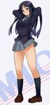  akiyama_mio arms_behind_head highres k-on! ldl loafers long_hair panties pigeon-toed school_uniform shoes skirt solo underwear 