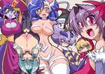  :&lt; animal_ears antennae blonde_hair blue_eyes blue_hair blue_skin blush blush_stickers breasts brown_eyes bulleta cat_ears china_dress chinese_clothes cleavage cleavage_cutout curvy demon_girl dress felicia fur great_magami green_hair hat head_wings hood jiangshi large_breasts lei_lei lilith_aensland long_hair morrigan_aensland multiple_girls navel ofuda open_mouth pantyhose pink_eyes purple_eyes purple_hair q-bee slit_pupils succubus upside-down vampire_(game) 