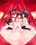 animal_ears bed bow braid brown_hair cat_ears cat_tail chemise chen covering covering_breasts hair_ribbon hat kaenbyou_rin lingerie long_hair mouse_ears mouse_tail multiple_girls multiple_tails nazrin panties red_eyes red_hair ribbon shin_(new) short_hair side-tie_panties striped striped_panties tail tank_top thighhighs topless touhou twin_braids underwear underwear_only you_gonna_get_raped yuri 