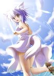  animal_ears day dress fang highres inubashiri_momiji iwaki_hazuki panties pantyshot sandals solo sundress tail touhou underwear white_hair wolf_ears wolf_tail yellow_eyes 