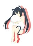  animal_ears barefoot cat_ears cat_tail feet full_body hamao k-on! nakano_azusa nude pillow pillow_hug simple_background solo tail twintails 