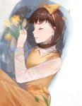  1girl antweiyi bathtub bow brown_hair devotion dress du_meishin eyes_closed flower hair_bow hairband long_hair long_sleeves shirt sleeveless sleeveless_dress solo tulip water wet wet_clothes white_shirt yellow_bow yellow_dress yellow_flower yellow_hairband 