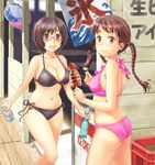  bikini braid chocolate_banana cuttlefish drink glasses multiple_girls original saimon short_hair side-tie_bikini swimsuit twin_braids 