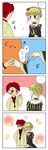  1girl 4koma bad_id bad_pixiv_id beatrice blonde_hair blush choker comic couple directional_arrow dress evergreen_(kate) flower hetero holding holding_ring jewelry jewelry_removed necktie putting_on_jewelry red_hair ring translated umineko_no_naku_koro_ni ushiromiya_battler 