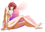  abs barefoot bikini breasts covered_nipples feet kaibutsu_oujo kouda_tomohiro large_breasts long_legs navel red_hair riza_wildman shadow short_hair side-tie_bikini smile solo swimsuit underboob yellow_eyes 