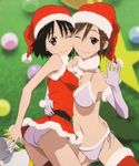  absurdres artist_request ass bangs belt between_thighs bikini black_hair blush bob_cut breasts brown_eyes brown_hair choker christmas christmas_ornaments cleavage dress elbow_gloves fur_trim gloves hair_ornament hairclip hat highres hug looking_back medium_breasts midorikawa_nanako multiple_girls nakahara_misaki navel nhk_ni_youkoso! official_art one_eye_closed panties pantyshot parted_bangs pink_panties red_legwear sack santa_costume santa_hat scan short_dress short_hair side-tie_bikini smile spread_legs star straddling swimsuit thighhighs underwear waving white_bikini white_gloves 