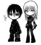  ... 1boy 1girl blame! chibi cibo greyscale killy lowres monochrome photoshop_(medium) 
