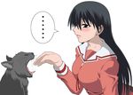  1girl azumanga_daiou bad_id bad_pixiv_id black_eyes black_hair blush cat face hands kamineko kenji_t1710 long_hair open_mouth realistic sakaki saliva school_uniform simple_background white_background yawning 