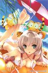  :p animal_ears barefoot bikini breasts cleavage covered_nipples cradle_(artist) feet hands large_breasts misaki_kurehito side-tie_bikini solo string_bikini swimsuit tiger tiger_ears tongue tongue_out 