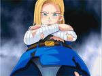  1girl android_18 angry animated animated_gif blonde_hair blue_eyes cameltoe crossed_arms dragon_ball dragonball dragonball_z from_below gif looking_down lowres outdoors panties panties_under_pantyhose pantyhose skirt solo storm torn_clothes trinitron_cg underwear upskirt 