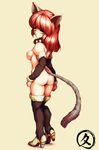  animal_ears ass back breasts cat_ears collar copyright_request green_eyes hisahiko long_hair looking_back medium_breasts nipples nude red_hair solo tail thighhighs 