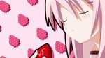  animated animated_gif biting blush eating food fruit holding holding_food holding_fruit lowres pink pink_eyes pink_hair ponytail ribbon school_uniform serafuku sidelocks solo strawberry twinkle_crusaders uniform yuugiri_nanaka 