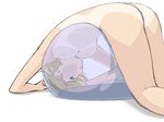  ass ball blonde_hair blue_eyes breast_press breasts cheek_press exercise_ball ino medium_breasts nipples nude one-piece_tan otome_function short_hair simple_background solo tan tanline tatiana_vasilievna_stalina top-down_bottom-up transparent white_background 