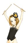  :o armpits arms_up bottomless brown_eyes brown_hair camisole don't_say_&quot;lazy&quot; drumsticks flat_chest groin hairband hamao k-on! short_hair simple_background solo tainaka_ritsu 
