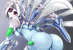  ass blazblue dacho nu-13 red_eyes silver_hair skin_tight solo wings 