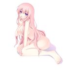  bad_id bad_pixiv_id barefoot blue_eyes breasts cleavage feet finger_to_mouth full_body hands highres large_breasts legs long_hair megurine_luka nana_mikoto nipples nude pink_hair simple_background solo very_long_hair vocaloid 