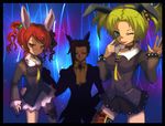  2girls animal_ears black_hair bunny_ears choker droite_(tales) gauche_(tales) green_eyes green_hair kirita_(noraring) multiple_girls one_eye_closed red_eyes red_hair source_request tales_of_(series) tales_of_vesperia twintails yeager_(tales) 