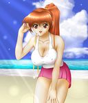  1girl beach breasts dead_or_alive erect_nipples female kasumi kasumi_(doa) miniskirt outdoors skirt sky solo tank_top tanktop tecmo 