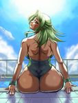  android ass backboob breasts green_hair huge_ass huge_breasts lamia_loveless looking_back pool sangekimaru sitting solo super_robot_wars wide_hips 