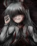  blood fujiwara_no_mokou guro hair_over_one_eye hair_ribbon long_hair red_eyes ribbon shimo_(depthbomb) solo touhou white_hair 