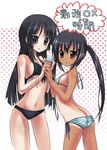  akiyama_mio bad_id bad_pixiv_id bangs bikini black_hair blue_eyes blunt_bangs bracelet breasts butt_crack flat_chest food front-tie_top hime_cut ice_cream jewelry k-on! kurou_(quadruple_zero) long_hair looking_back medium_breasts multiple_girls nakano_azusa one-piece_tan red_eyes sideboob striped striped_bikini swimsuit tan tanline twintails underboob 