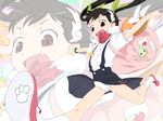  backpack bag bakemonogatari dress hachikuji_mayoi monogatari_(series) pikuseru ribbon socks solo twintails zoom_layer 