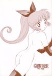  ass bow breasts elbow_gloves from_behind gloves hair_bow halftone haneoka_meimi highres kaitou_saint_tail kamirenjaku_sanpei looking_back magical_girl medium_breasts monochrome nude ono_toshihiro pink ponytail saint_tail sideboob solo thighhighs 