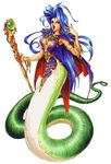 blue_hair breasts breath_of_fire cleavage deis lamia large_breasts lowres monster_girl naga scales 