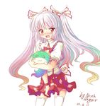  :3 alternate_hairstyle angry bangs blush blush_stickers covering ex-keine frown fujiwara_no_mokou kamishirasawa_keine kamishirasawa_keine_(hakutaku) miniskirt multicolored_hair north_abyssor skirt sukusuku_hakutaku thighhighs touhou twintails zettai_ryouiki 