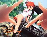  bicycle bottomless day duplicate dutch_angle finger_frame ground_vehicle jpeg_artifacts kantoku no_panties original out_of_frame pov pov_finger_frame public solo_focus 