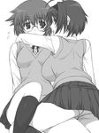  breasts glasses greyscale hairband large_breasts monochrome multiple_girls panties school_uniform shichimenchou short_hair simple_background sweater_vest thighhighs to_heart_2 to_heart_2_ad underwear vest yamada_michiru yoshioka_chie 