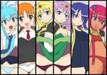  anise_azeat apricot_sakuraba galaxy_angel_rune kahlua_marjoram lily_c_sherbet multiple_girls nano-nano_pudding panties pantyshot school_swimsuit striped striped_panties swimsuit tequila_marjoram underwear 