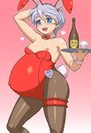  animal_ears blue_eyes bottle bunny_ears bunnysuit leni_milchstrasse nipples oekaki pantyhose pregnant sakura_taisen short_hair tenseiani 